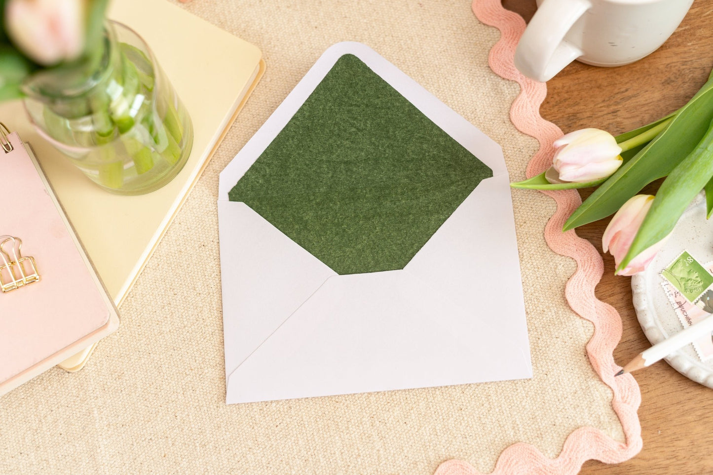 Luxury Lined Green Envelope Photo Example