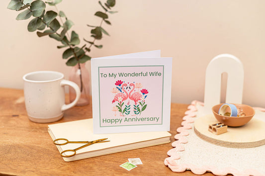 Wife Wedding Anniversary Pink Flamingos Card