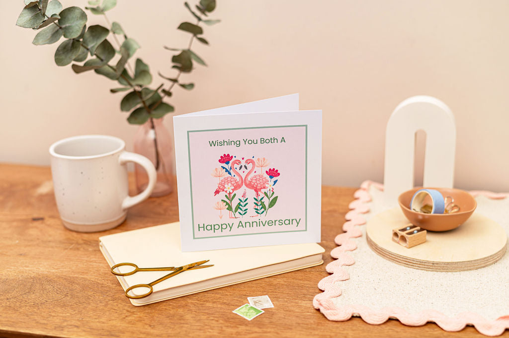 Wedding Anniversary Pink Flamingos Card