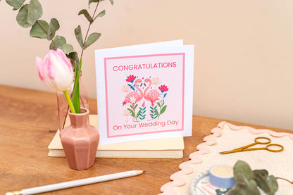 Pink Flamingos Couples Wedding Day Card