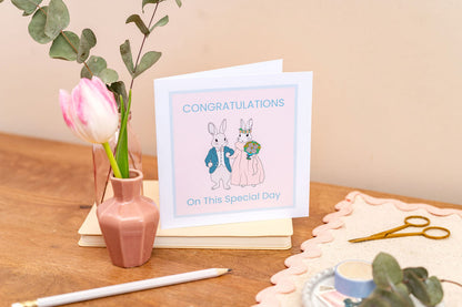 Bunny Couple Happy Wedding Day Congratulations Card