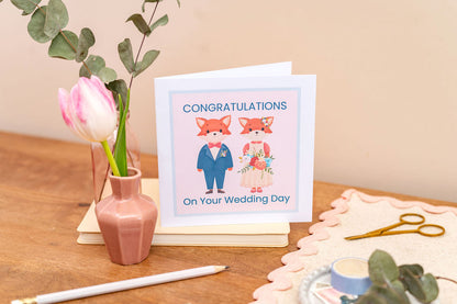 Baby Fox Couple Wedding Day Congratulations Card