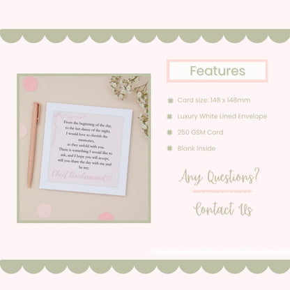 Card with a pen and decorative elements on a beige background, featuring text and contact information.