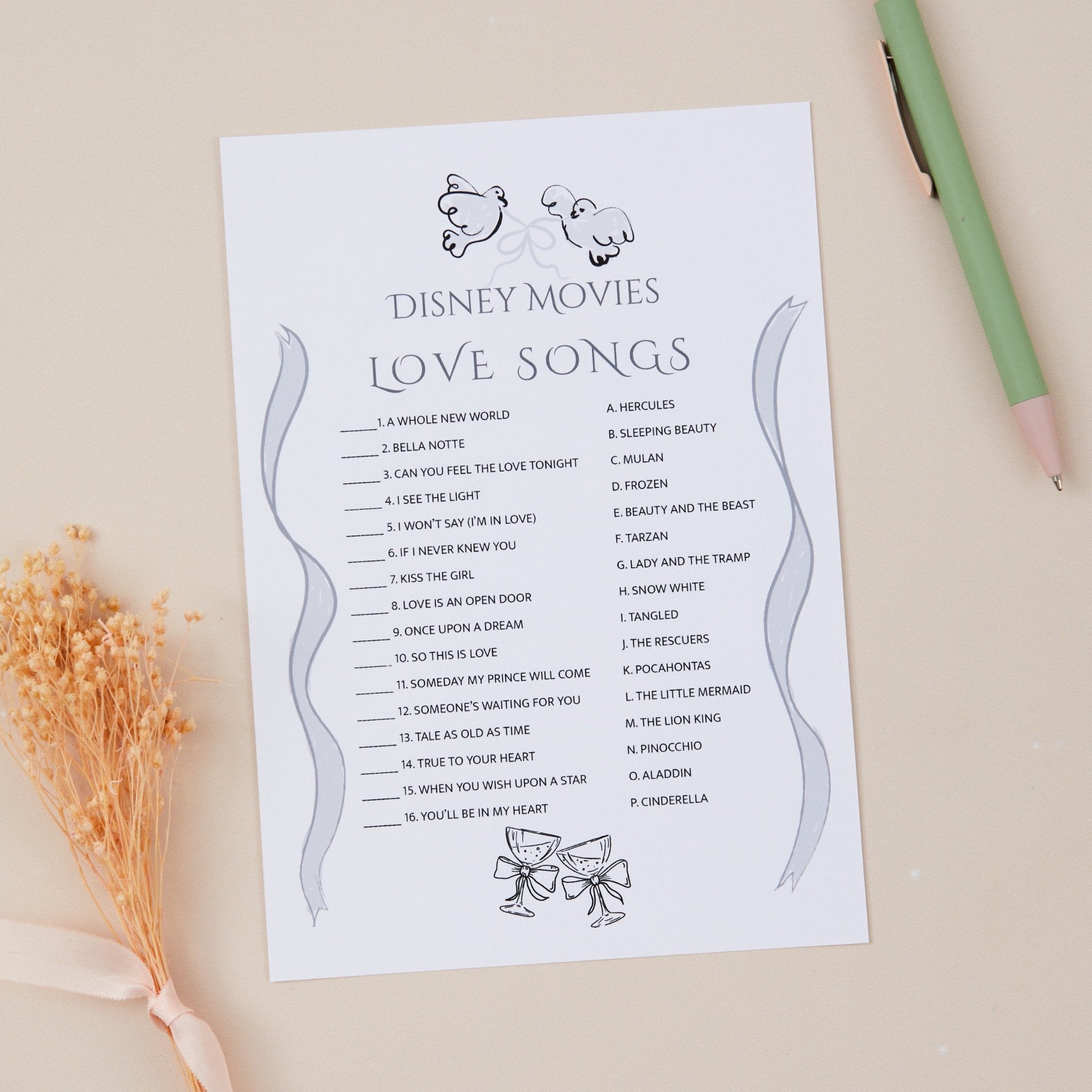 Disney Reception Disney Movies - Wedding Reception Games – Susie Does Stationery