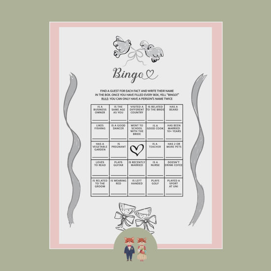 Slide show of all of the Wedding Reception Games within our Doves Collection, including Bingo, I Spy Game, Emoji Pictionary to name a few bestsellers